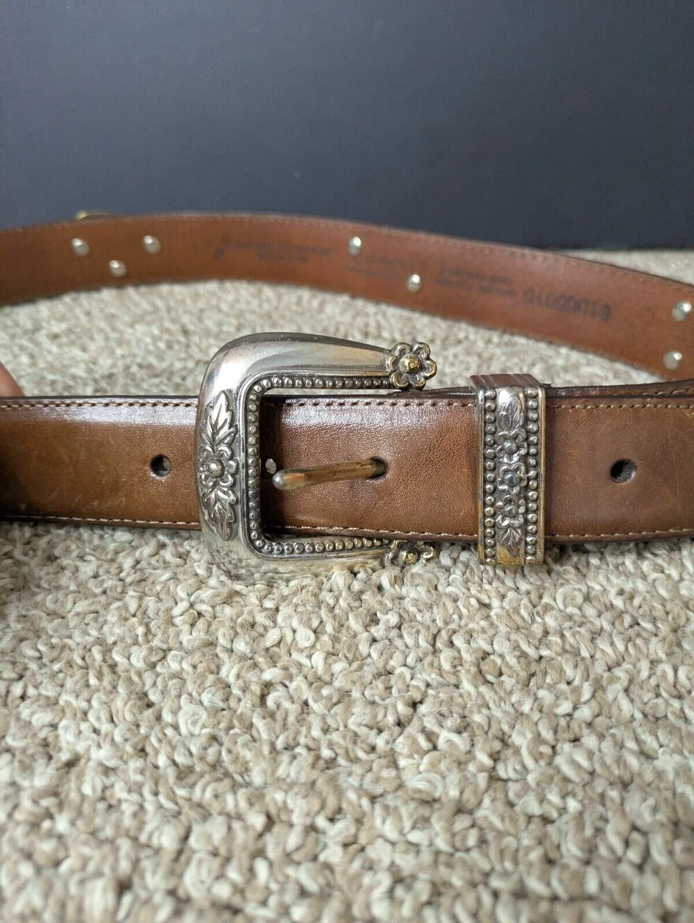 Talbots Vintage Leather Gardening Charm Waist Belt Medium Brown
